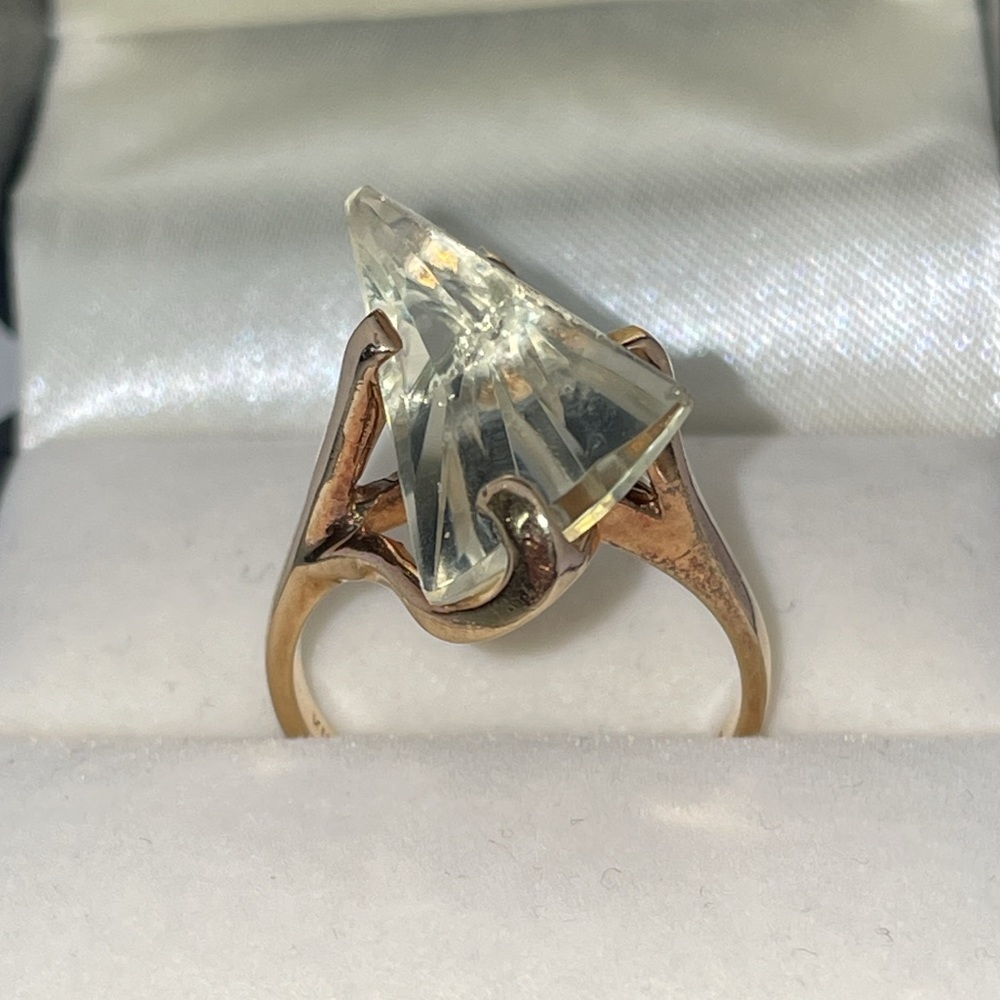 Vintage Solid 10K Yellow Gold Fancy Cut Quartz ? Gemstone Ring Modern (not 14K ) - Picture 7 of 17